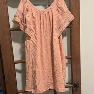 Peach Lace Sleeve Dress